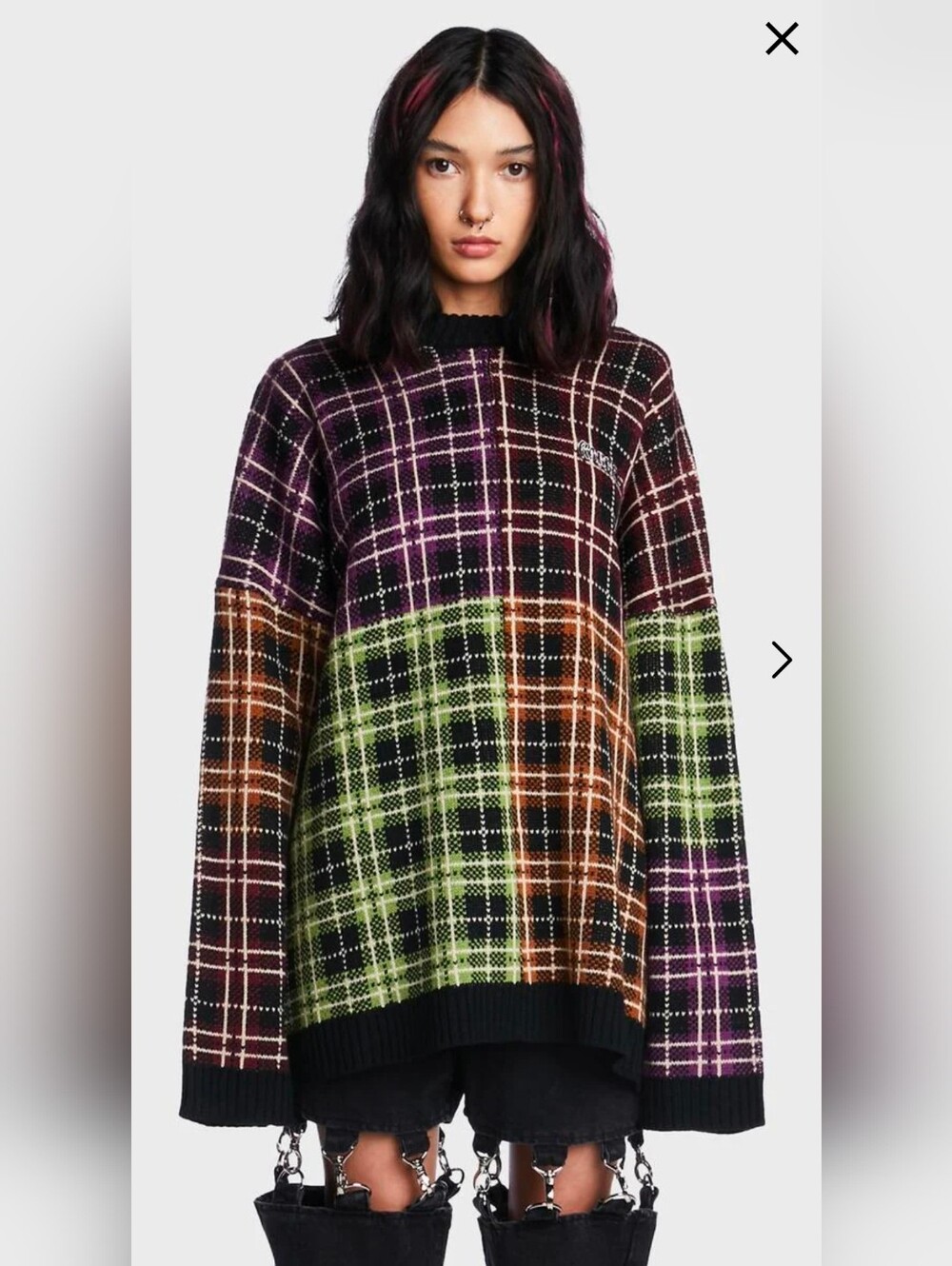 The Ragged Priest Anarchy Knit Plaid Sweater Women's/Unisex XS Oversized